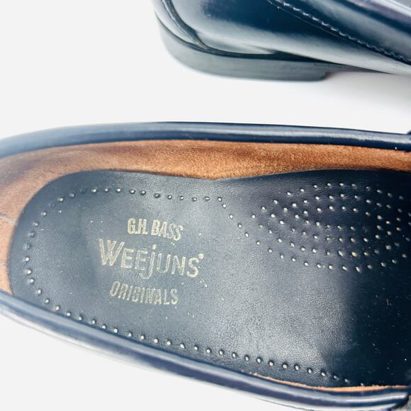 Vintage 90s G.H. Bass Weejuns Whitney Navy Blue Patent Leather Penny Loafers - Picture 8 of 9
